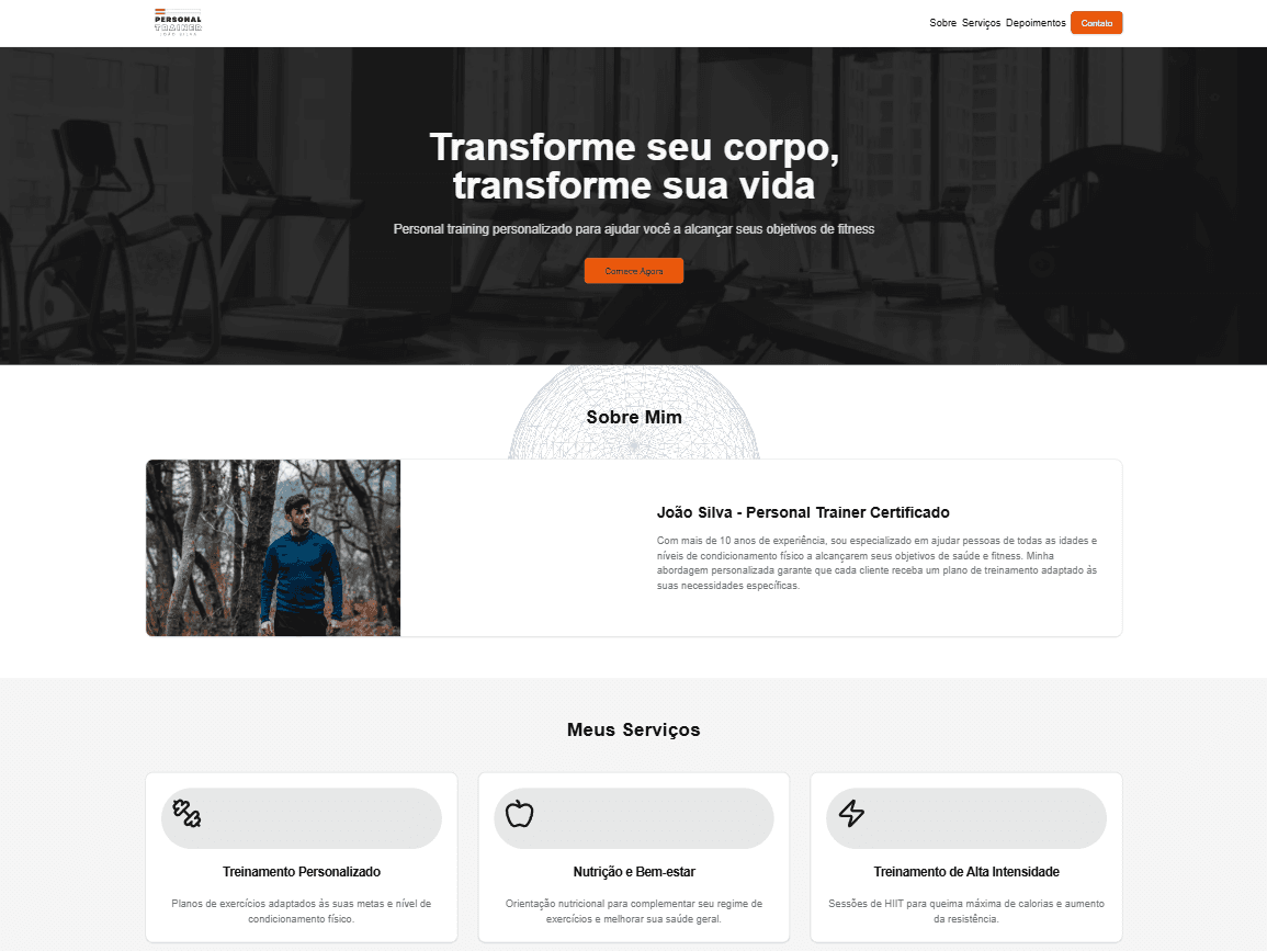 Landing page para personal trainer.